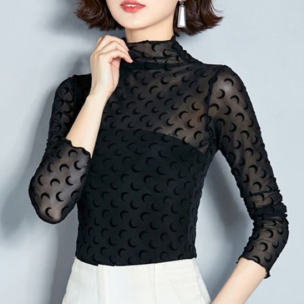 Crescent moon sheer black top